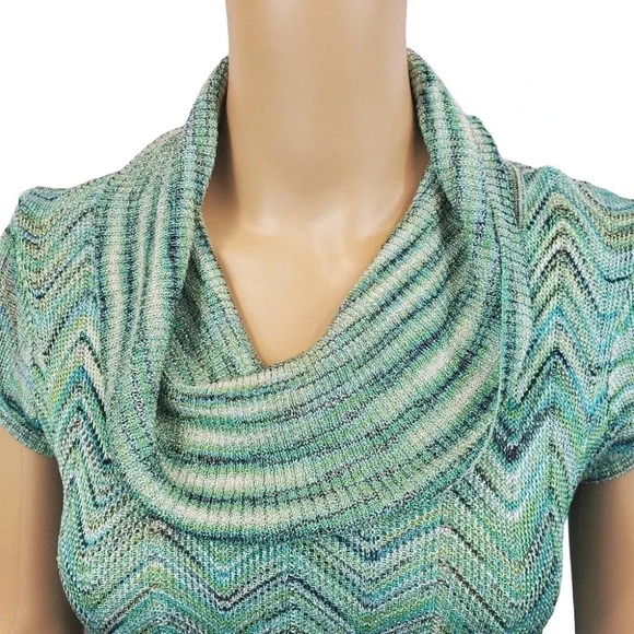 INC International Concepts Green Woven Chevron Pattern Cowlneck Sweater Dress - Picture 6 of 9